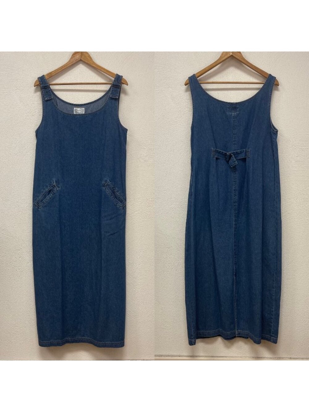 Vintage Wrangler Classic Blues Denim Jumper Dress With Pockets & Tie Back Sz 12